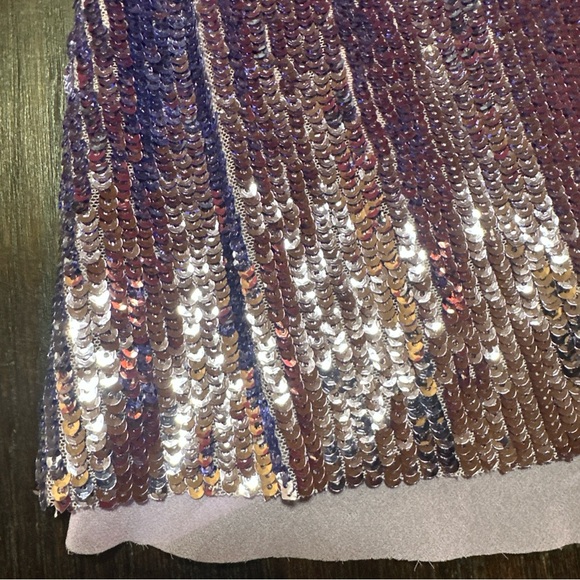 LE SUPERBE Tiny Dancer Lilac Sequin Chiffon Hem Lined Midi Skirt Zip Sz 4 - Picture 6 of 9